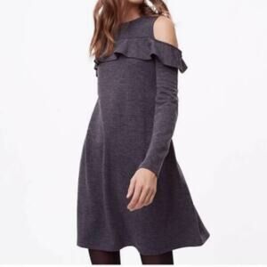 LOFT ruffle cold shoulder dress gray XS